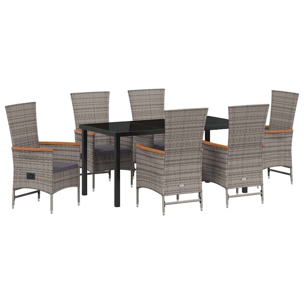 vidaXL Ensemble de salle à manger pour jardin avec coussin 7 Pièces Gris