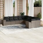 vidaXL Salon de jardin avec coussins 10 Pièces gris résine tressée