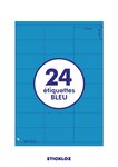 20 planches a4 - 24 étiquettes 70 mm x 35 mm autocollantes bleu par planche pour tous types imprimantes - jet d'encre/laser/photocopieuse