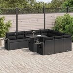 vidaXL Salon de jardin 11 Pièces avec coussins noir résine tressée