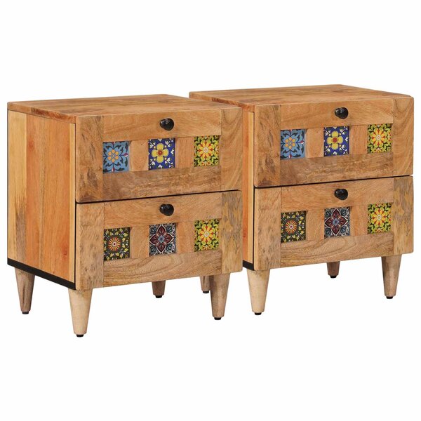 vidaXL Cabinet de chevet avec tiroir 2 Pièces Naturel 40 x 33 x 46 cm