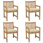vidaXL Chaises de jardin lot de 4 et coussins blanc crème Teck solide