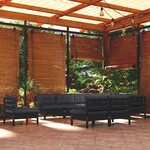 vidaXL Salon de jardin 10 Pièces avec coussins Noir Bois de pin massif