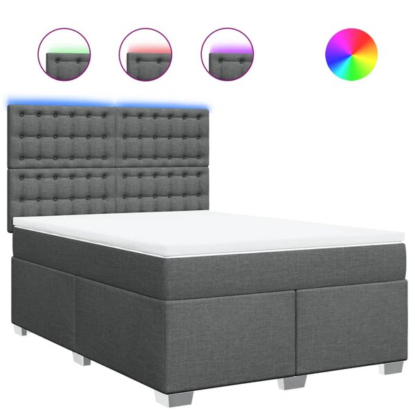 vidaXL Sommier à lattes de lit avec matelas Gris foncé 140x200cm Tissu