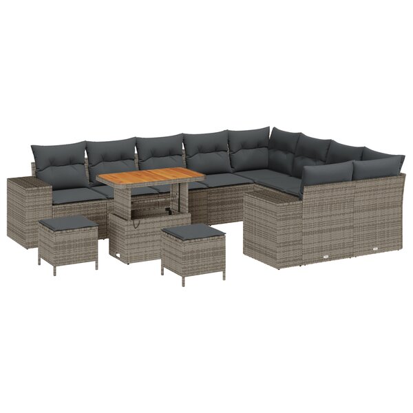 vidaXL Ensemble de canapé de jardin 12 pièces avec coussins gris en résine tressée et acacia