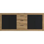 Buffet style industrile en mélaminé chêne et noir 4 portes + 3 tiroirs - 206 x 45 x 83 5 cm