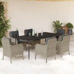 vidaXL Ensemble à manger de jardin et coussins 7 Pièces gris clair rotin