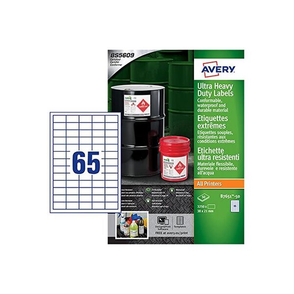 Bte 3250 étiquettes ultra-résistantes en polyéthylène étirable 38 x 21 mm avery