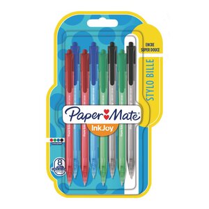 InkJoy 100 RT - stylo à bille, pointe moyenne 1 mm - Pochette de 8 assortis (boîte 8 unités)