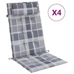 vidaXL Coussins de chaise à dossier haut lot de 4 carreaux gris