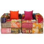 vidaXL Pouf modulaire à 2 places Patchwork Tissu