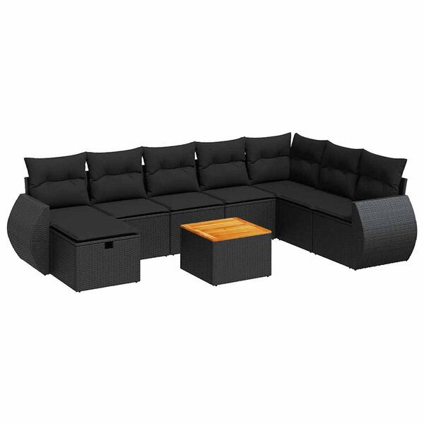 vidaXL Salon de jardin 9 Pièces avec coussins noir résine tressée