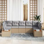 vidaXL Ensemble de canapé de jardin avec coussin 7 Pièces Beige polyrotin