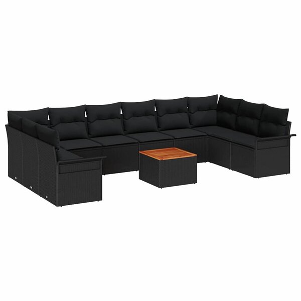 vidaXL Ensemble de canapé de jardin avec coussin 11 Pièces Noir