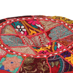 vidaXL Pouf rond en coton fait à la main 40 x 20 cm Rouge