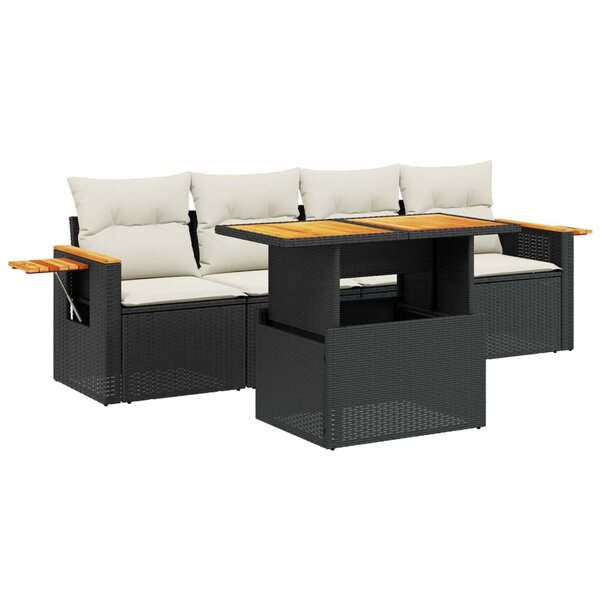 vidaXL Salon de jardin 5 Pièces avec coussins noir résine tressée