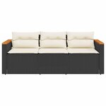vidaXL Canapé de jardin avec coussins 3 places noir résine tressée