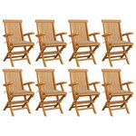 vidaXL Chaises de jardin avec coussins beige lot de 8 Bois teck massif