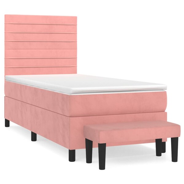 vidaXL Sommier à lattes de lit avec matelas Rose 90x200 cm Velours