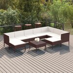 vidaXL Salon de jardin 10 Pièces avec coussins Résine tressée Marron