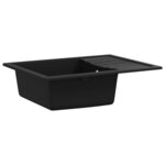 vidaXL Évier de cuisine avec trou de trop-plein ovale Noir Granit