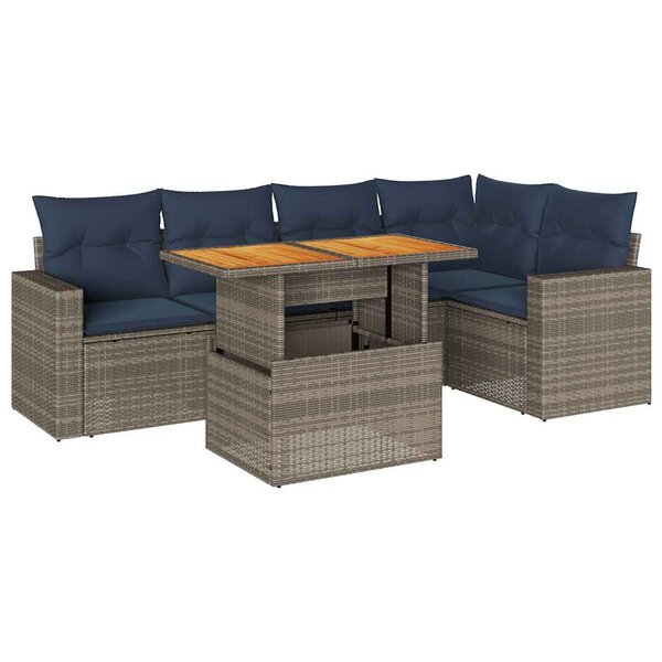 vidaXL Salon de jardin 6 Pièces avec coussins gris résine tressée