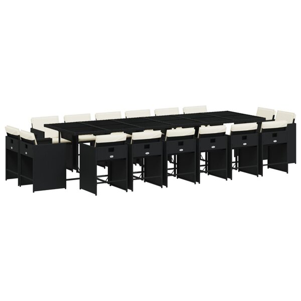 vidaXL Ensemble à manger de jardin 17 Pièces coussins noir résine tressée