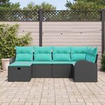 vidaXL Ensemble de canapé de jardin avec coussin 6 Pièces Noir polyrotin