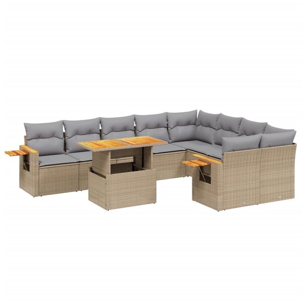 vidaXL Salon de jardin avec coussins 10 Pièces beige résine tressée