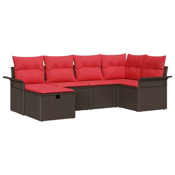 vidaXL Ensemble de canapé de jardin 6 Pièces Marron et rouge polyrotin