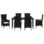 vidaXL Ensemble de Salle à Manger de Jardin 7 Pièces avec Coussins Rattan Noir