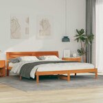 vidaXL Cadre de lit avec tête de lit Marron 200 x 200 cm Bois massif