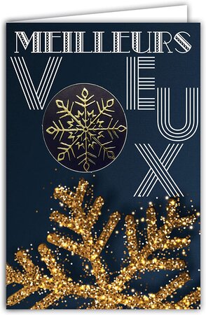 Carte meilleurs voeux bonne année collage relief flocon or doré avec enveloppe