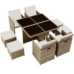 Tectake Salon de jardin MANHATTAN 8 places avec 2 sets de housses + housse de protection, variante 2 - marron naturel