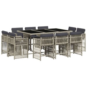 vidaXL Ensemble à manger de jardin 11Pièces avec coussins gris poly rotin