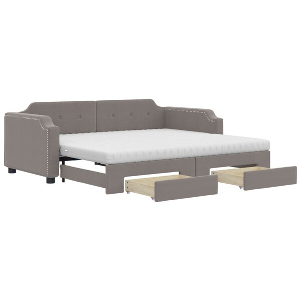 vidaXL Lit de jour avec gigogne et tiroirs taupe 100x200 cm tissu