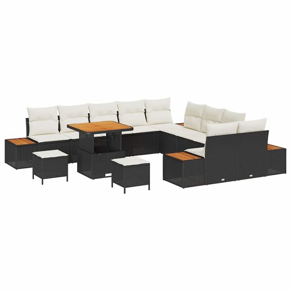 vidaXL Ensemble de canapé de jardin avec coussin Noir Poly rotin