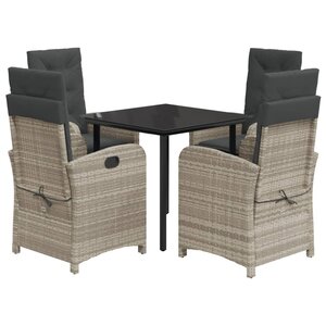 vidaXL Ensemble à manger de jardin et coussins 5 Pièces gris clair rotin