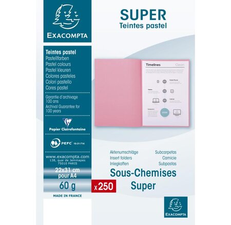 Paquet 250 sous-chemises SUPER 60 Rose EXACOMPTA