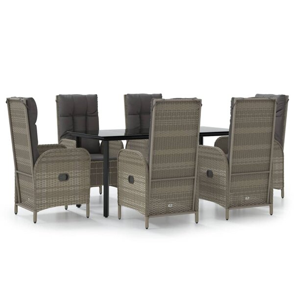 vidaXL Ensemble à manger jardin et coussins 7 Pièces Noir et gris Rotin