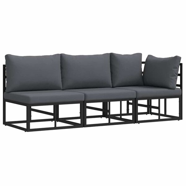 vidaXL Mobilier de jardin avec coussin 3 Pièces Noir Aluminium