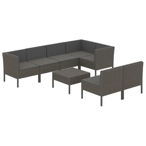 Salon de jardin meuble d'extérieur ensemble de mobilier 8 pièces avec coussins résine tressée gris 02_0017687