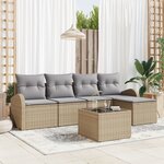 Ensemble de Canapé de Jardin 6 Pièces avec Coussins Noir Rattan Synthétique