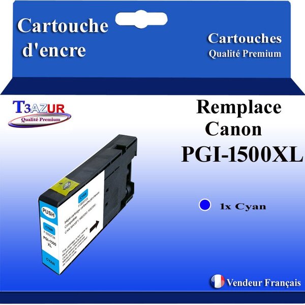 T3AZUR - Cartouche compatible avec Canon PGI1500XL PGI-1500 XL pour Canon Maxify MB2050 MB2150 MB2155 MB2350 MB2750 MB2755 - Cyan
