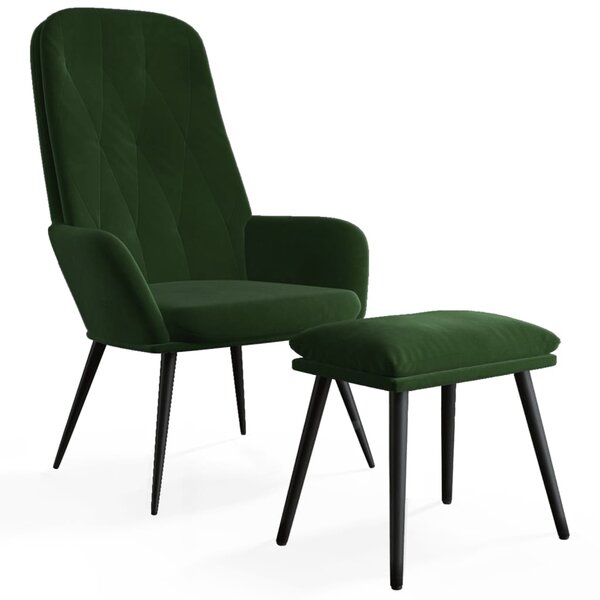 vidaXL Chaise de relaxation avec repose-pied Vert foncé Velours