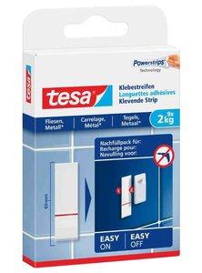 Pack 9 Languettes Recharges Powerstrips Adhésive 2 Kg pour carrelage et métal x 15 TESA