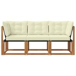 vidaXL Canapé d’extérieur milieu et coin avec coussin 3 Pièce Naturel