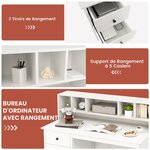 Bureau de 120 cm avec prises de courant bureau d'écriture avec 5 compartiments et 2 tiroirs de rangement ports usb station de travail blanc 20_0007991