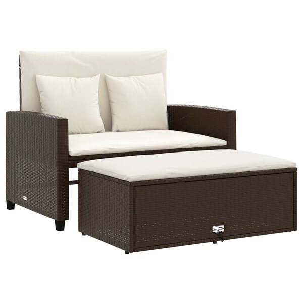 vidaXL Canapé de jardin avec coussins 2 places marron résine tressée