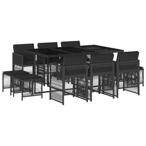 vidaXL Ensemble à manger de jardin 11 Pièces coussins noir résine tressée